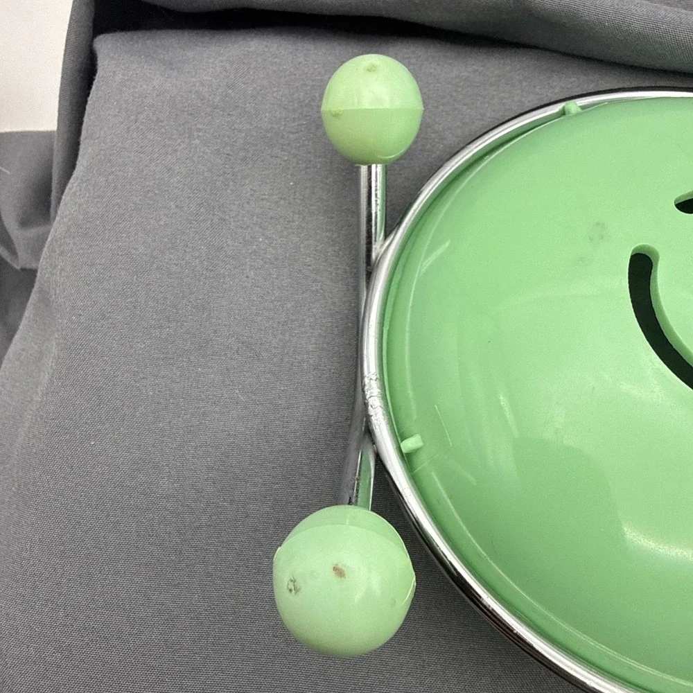 vintage green melamine Soap Dish Round With Metal Arms With Green Ball Feet